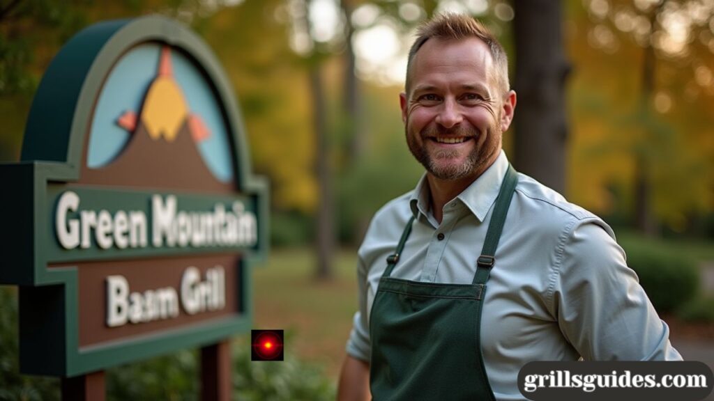 Green Mountain Grill with logo in front